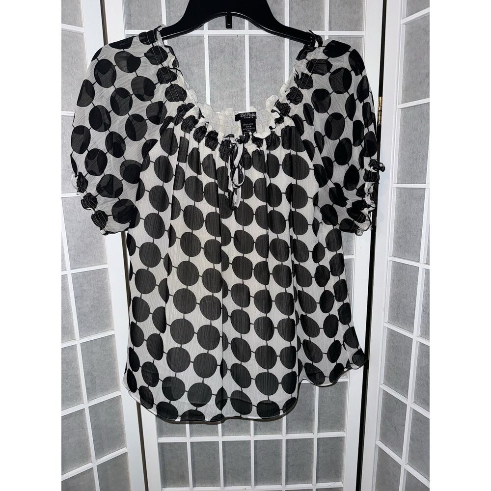 Bob Mackie Black White Polka Dot Short Sleeve Flowy Size Medium